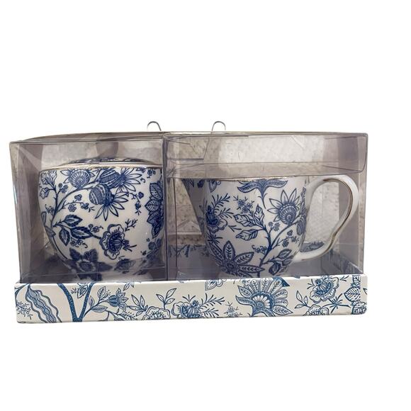 Grace Teaware Fine Porcelain Creamer & Sugar Blue & White Floral Gift Set New - Picture 2 of 16